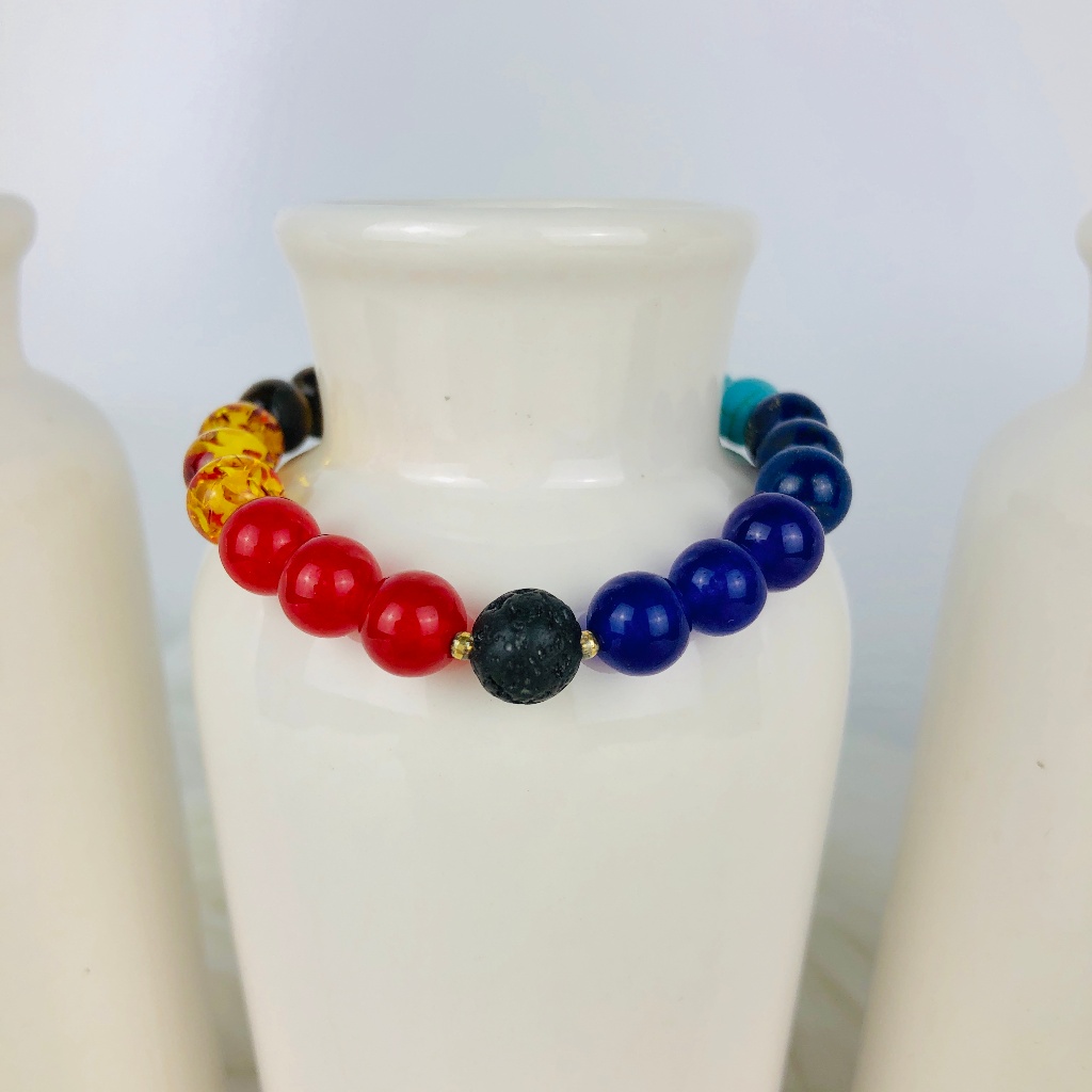 Chakra Agate Volcanic Lava Black Bracelet